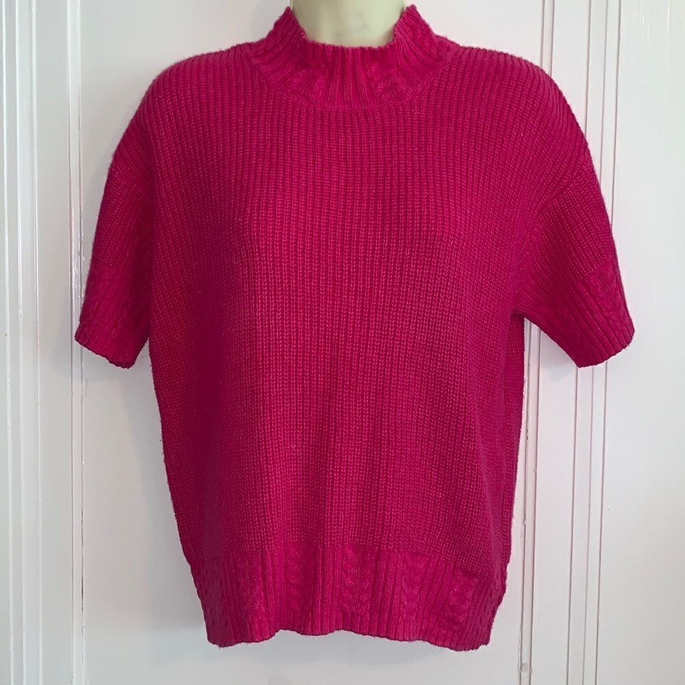‎Vtg 80s fuchsia pink short sleeved sweater